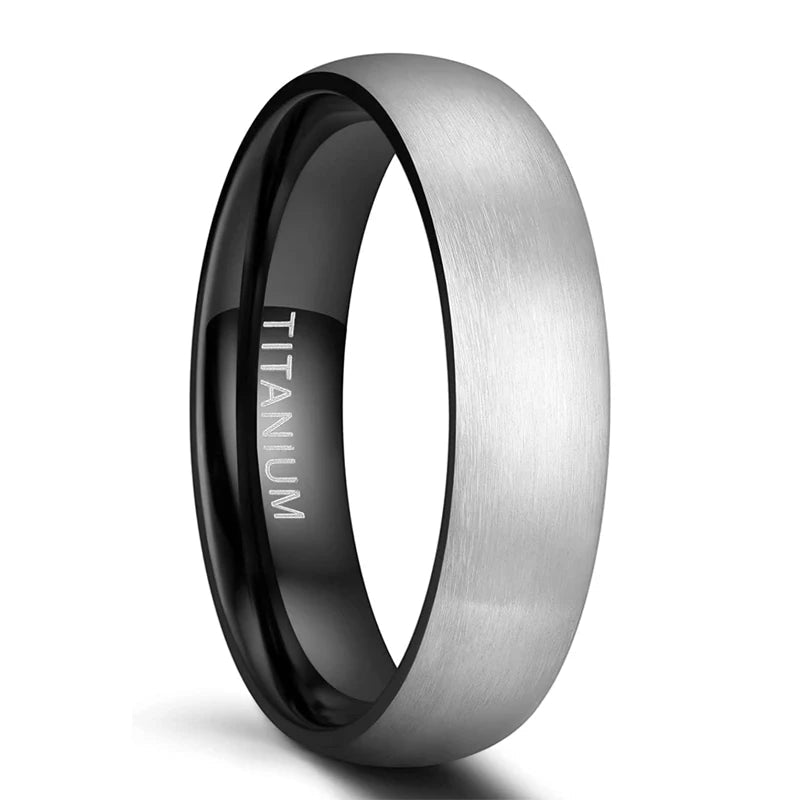 VLKRY - Pure Titanium Jewelry Core Ring mit gebürsteter matter Silberoberfläche und poliertem schwarzem Innenbereich