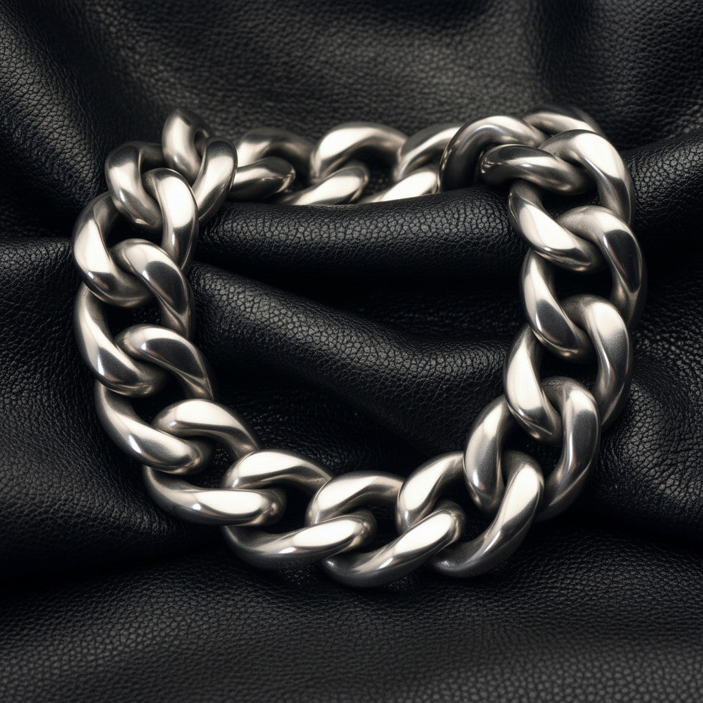 VLKRY - Pure Titanium Jewelry Destiny Armband aus massivem, silberfarbenem Titan mit robustem Kettenglied-Design