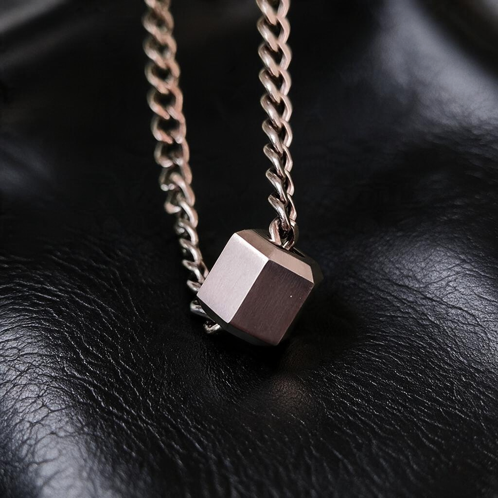 VLKRY - Pure Titanium Jewelry Geo Halskette mit geometrischem sechseckigem Anhänger an einer polierten Kette