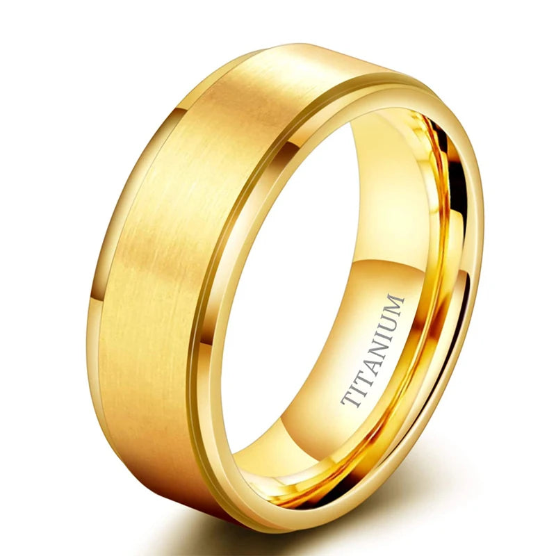 VLKRY - Pure Titanium Jewelry goldener Titanring mit gebürsteter Oberfläche und poliertem Innenbereich