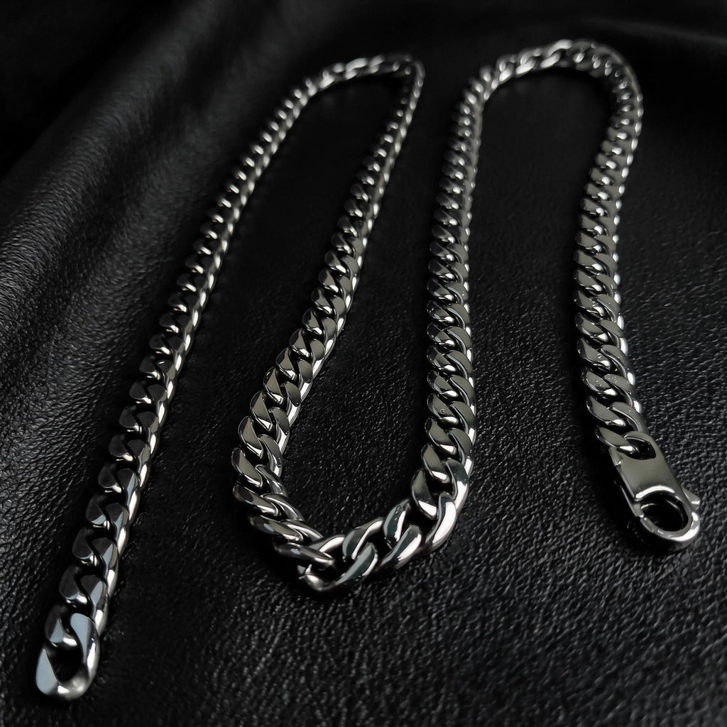 VLKRY - Pure Titanium Jewelry Lynx Halskette aus poliertem silberfarbenem Titan mit robusten 7,2 mm Panzergliedern