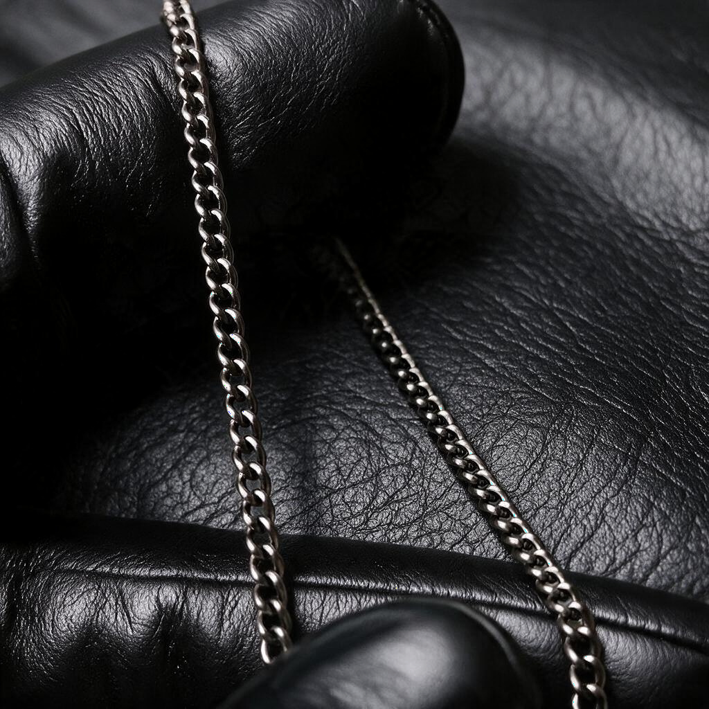 VLKRY - Pure Titanium Jewelry moderne Halskette mit 1,8 mm Gliedern aus poliertem, hypoallergenem Titan auf Leder.