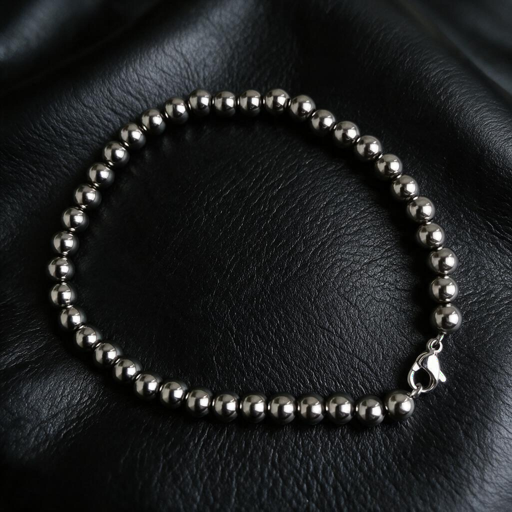 VLKRY - Pure Titanium Jewelry Pearl Armband aus silberfarbenen 5mm Titanperlen mit sicherem Verschluss