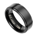 VLKRY - Pure Titanium Jewelry Statement Ring in matte black titanium with polished edges and I Love You engraving