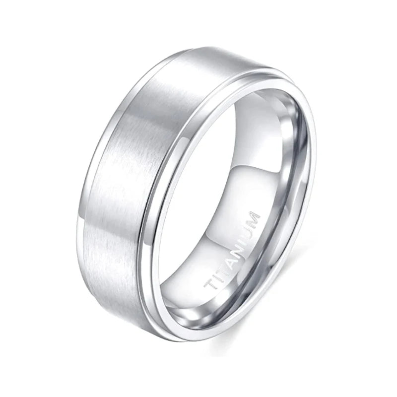 VLKRY - Pure Titanium Jewelry Klassischer Ring aus gebürstetem silbernem Titan mit polierter Innenseite