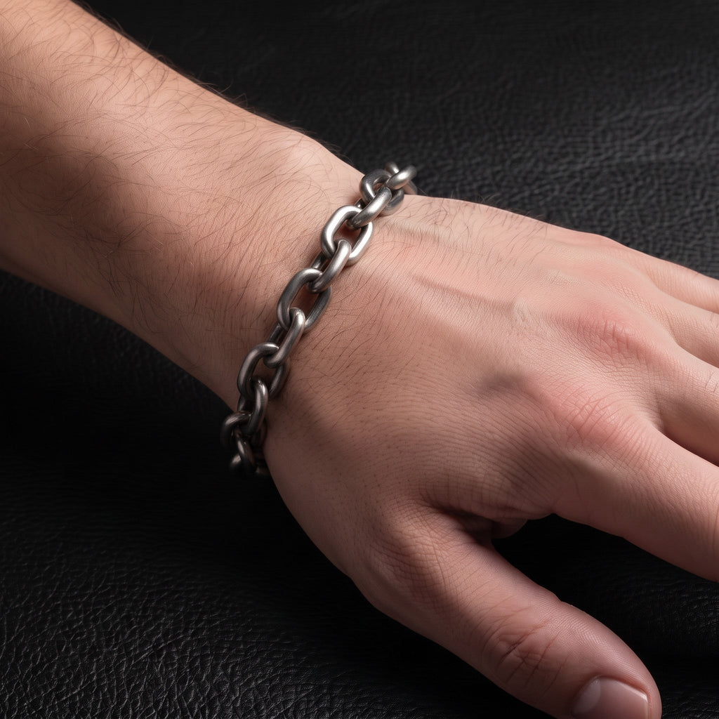 VLKRY - Pure Titanium Jewelry Armband aus massivem, minimalistischem Kettenglied-Design in mattem Silber