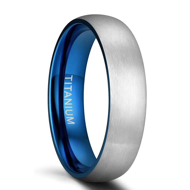 VLKRY - Pure Titanium Jewelry Core Ring mit gebürsteter silberner Oberfläche und blau polierter Innenseite