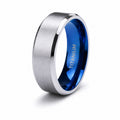 VLKRY - Pure Titanium Jewelry Ring mit gebürsteter silberner Oberfläche und leuchtend blauem Innenbereich