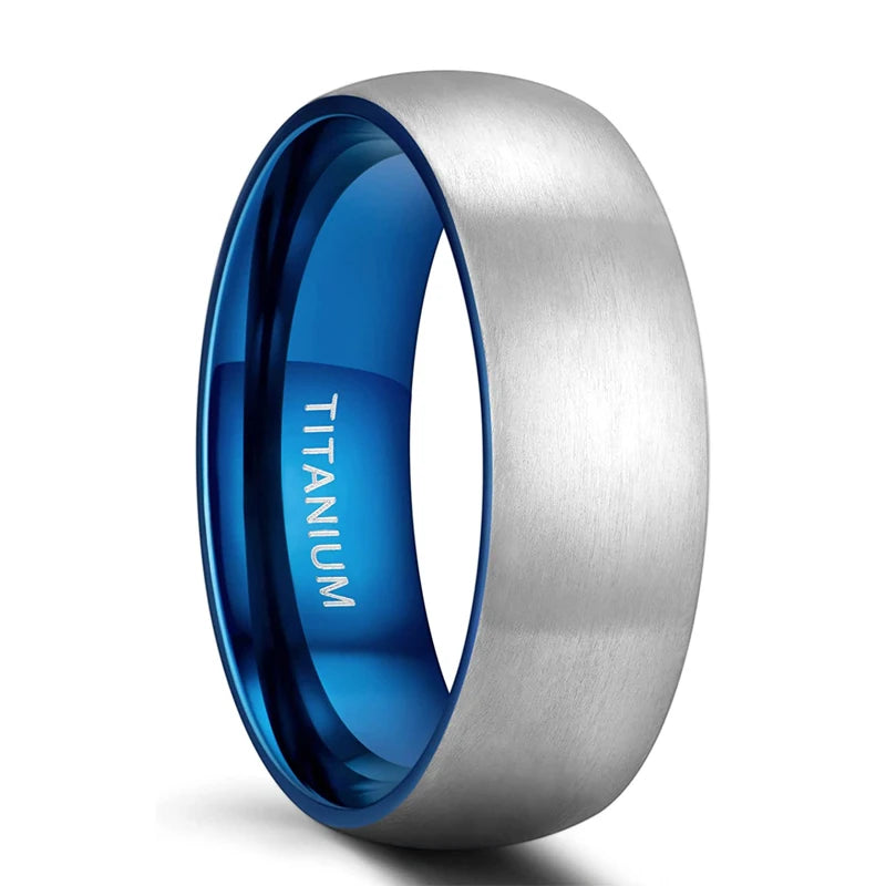 VLKRY - Pure Titanium Jewelry Core Ring mit gebürsteter silberner Oberfläche und poliertem blauem Innenbereich